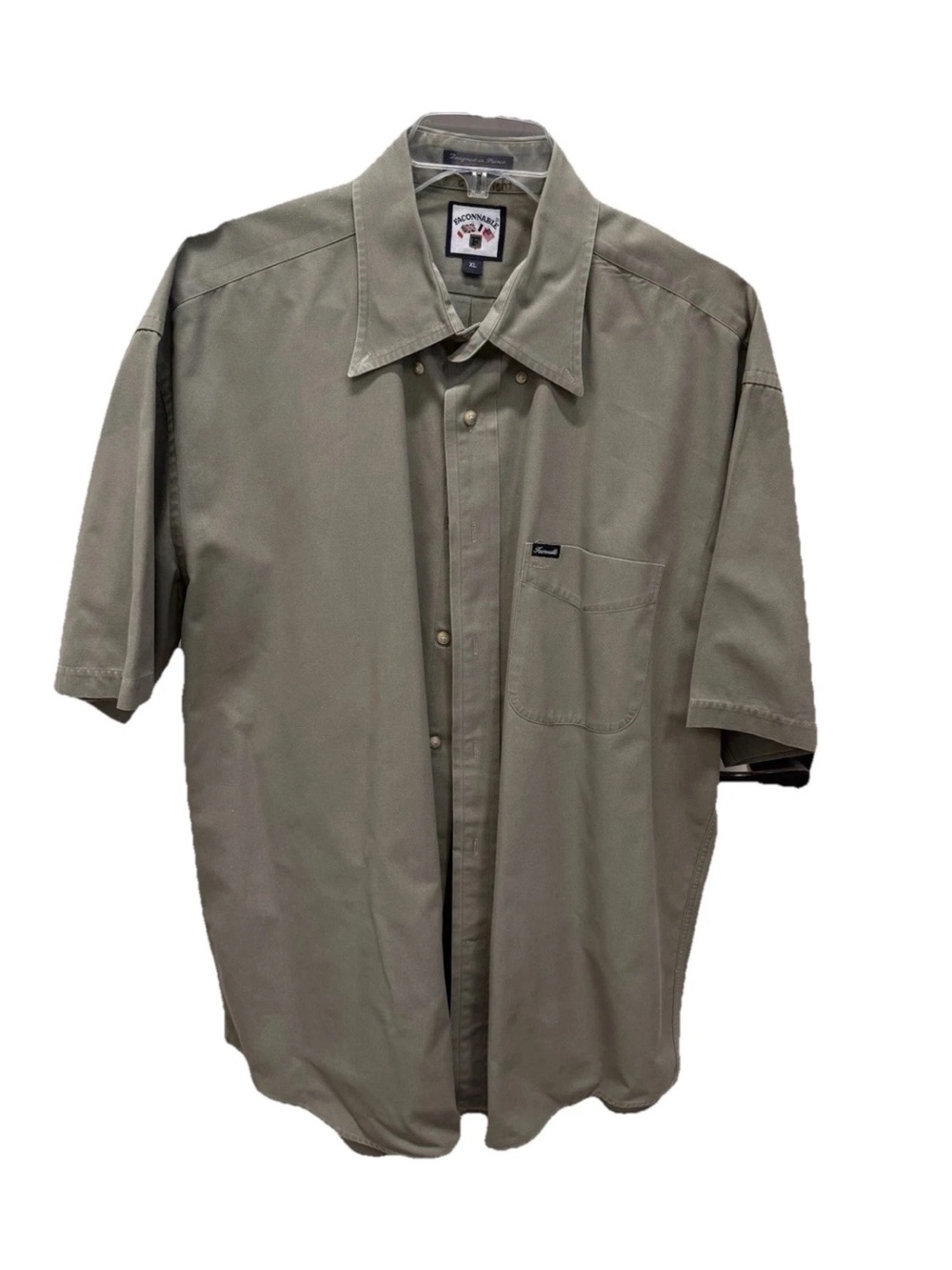 Faconnable Sz XL Olive Green Cotton Shirt Short Sleeve